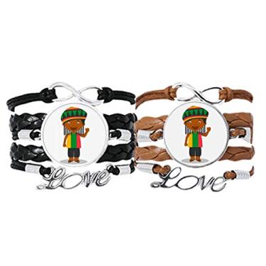 Imagem de DIYthinker Pulseira preta Wild Jamaica desenho animado pulseira de mão corda de couro conjunto duplo presente