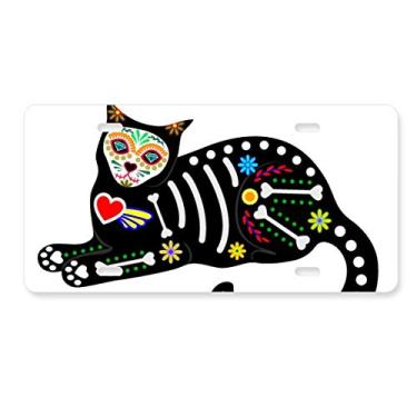 Imagem de DIYthinker Placa de carro Sit Black Cat Bone Heart Halloween atmosfera terror acessório de aço inoxidável