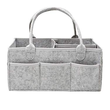 Imagem de Organizador para fraldas de bebê, suporte para fraldas com vários compartimentos e bolsos externos, organizador multifuncional portátil, cesto de len?os para armazenamento de ber?ário para m?es e crian?as recém-nascidas (cinza)