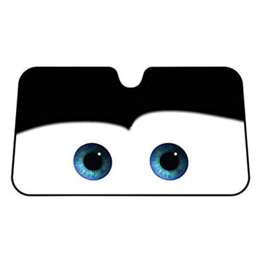 Imagem de TreeLeaff Protetor solar de para-brisa dianteiro com olhos de desenho animado, durável, grande, automático, para-sol, janela frontal dobrável (51,18 70 cm)