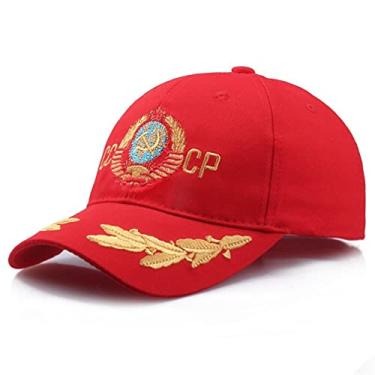 Imagem de Boné 2021 nova cccp união soviética emblema bordado boné verão ao ar livre chapéu de beisebol ajustável casual pai chapéus moda bonés (Vermelho)