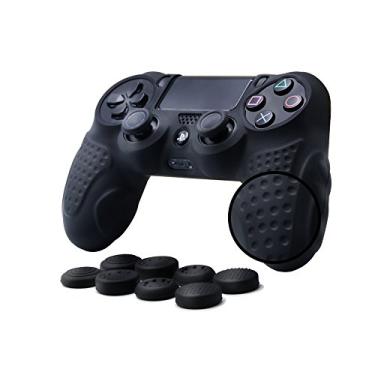 Imagem de CHIN FAI PS4 Controller DualShock4 Skin Grip Anti-Slip Silicone Cover Protector Case for Sony PS4/PS4 Slim/PS4 Pro Controller with 8 Thumb Grips (Black)