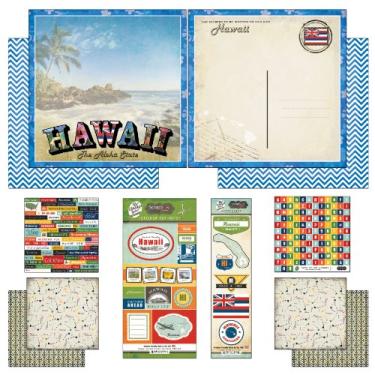 Imagem de Scrapbook Customs Kit de scrapbook de papel e adesivos temáticos, Hawaii Vintage, 30,5 cm por 30,5 cm, multicolorido
