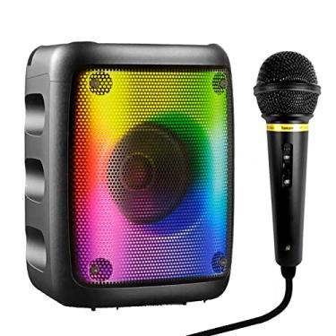 Imagem de Caixinha de Som Karaokê com Microfone FM Bluetooth e LEDs Adulto e Infantil (Prata)