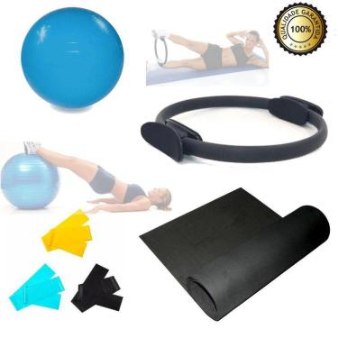 Imagem de Kit Yoga Pilates Anel + Tapete 1,80 Preto+ Bola 55Cm +Faixa