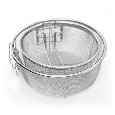 Imagem de Filtro de alimentos cesta de fritura de aço inoxidável fritadeira redonda profunda malha de arame cesta de fritura francesa com alça rede de escorredor de arame (cor: vermelho)