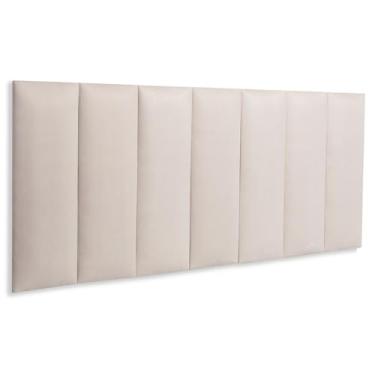 Imagem de Cabeceira Casal Estofada de Colar na Parede Kit 7 Placas Modelo Reta - SUEDE Creme/Off White