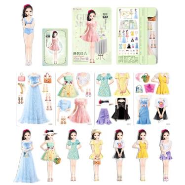 Imagem de Bonecas magnéticas - Roupa de princesa magnética fingir brincar de fantasia,Quebra-cabeças coloridos da roupa da boneca do do ímã para o presente de aniversário do dia das crianças Fpgear