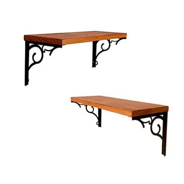 Imagem de KIT 2 Prateleiras Nicho Kalise 60cm Casa Cozinha Linda Preta Moderna com Arabescos em Metal e Tampo Pinus Rústico