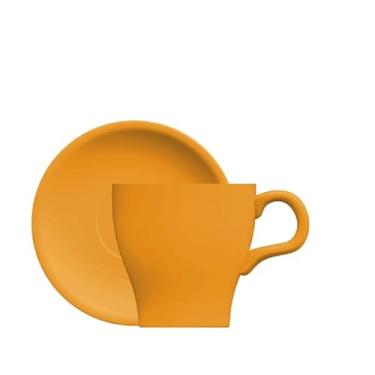 Imagem de Germer, Xícara e pires para cappuccino em porcelana, modelo Cafeteira Pró, Tulipa, 280 ml, Amarelo