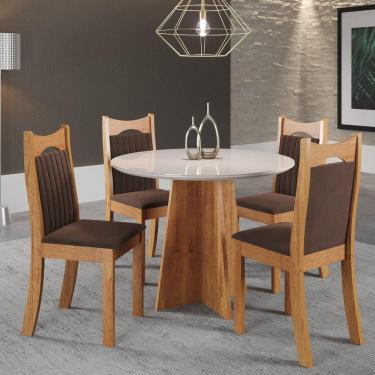 Imagem de Conjunto de Jantar Mesa Redonda Stuart com 4 Cadeiras Dalas Mel/Off White/Bombom