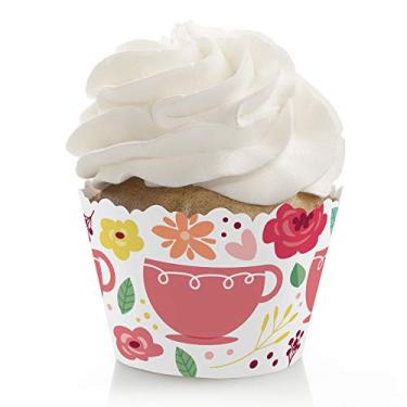 Imagem de Big Dot of Happiness Floral Let's Par-Tea - Decorações de festa de chá de jardim - Embalagens de cupcake de festa - Conjunto de 12