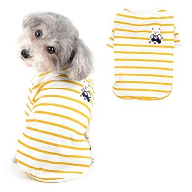 Imagem de Ranphy Camisetas listradas para cães pequenos meninas meninos camisetas de animal de estimação com padrão de urso filhote de cachorro primavera verão roupas chihuahua yorkie gatos, amarelo, P
