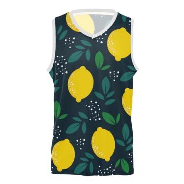 Imagem de KLL Camiseta de basquete de verão com plantas amarelo-limão camiseta de futebol para casa e fora para homens e mulheres jovens fãs, Plantas amarelo-limão verão, 3G