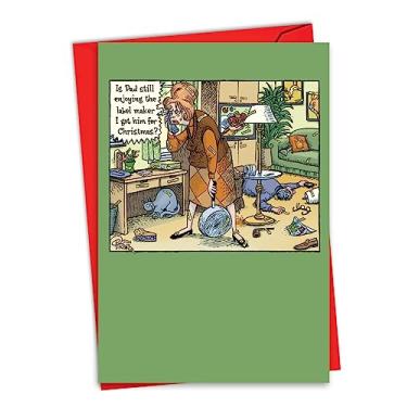 Imagem de NobleWorks Cartão de felicitações hilário de Natal com envelope de 12,7 x 18,2 cm (1 cartão) Merry Christmas Holiday Label Maker Overload C10175XSG