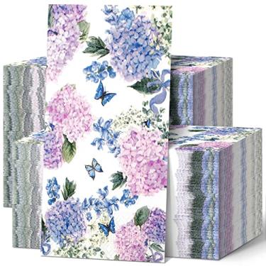 Imagem de 200 guardanapos de flores de hortênsia floral papel descartável toalha de jantar decorativa roxo rosa azul flor de verão para casamento banheiro chá de noiva festa borboleta verão primavera toalha de mão