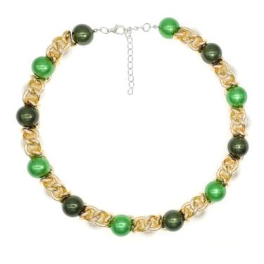 Imagem de Colar de pérolas grandes para mulheres colar de declaração de pérolas grandes e grossas, bijuterias simuladas de pérolas, colar de elos de corrente para festa de formatura de casamento, Pérola, Pérola sintética