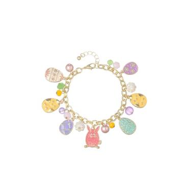 Imagem de Madison Tyler Pulseira com berloque | Pulseiras de Páscoa | Pulseira com pingente de coelho fofo para meninas | Pulseira de corrente de ouro para mulheres | Pulseira colorida fofa para presente de