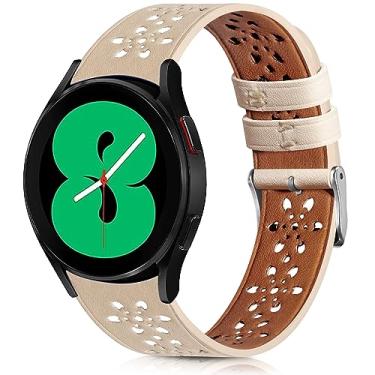 Imagem de BOTNUW Pulseira de couro de renda macia de 20 mm compatível com Samsung Galaxy Watch 6/4/5 de 40 mm e 44 mm/Samsung Galaxy Watch 6 Classic 43mm 47 mm/Galaxy Watch 5 Pro 45 mm/Galaxy Watch 4 Classic 42mm 46mm Pulseiras femininas masculinas, respirável, fina, vazada, esportiva, pulseira de substituiçã
