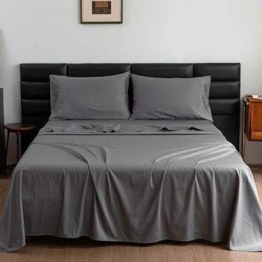 Imagem de Cosybay Jogo de cama cinza 100% algodão tamanho casal - 4 peças de trama de cetim 600 fios jogo de cama com efeito refrescante, extra macio - bolso profundo de até 40,6 cm - resistente a rugas,