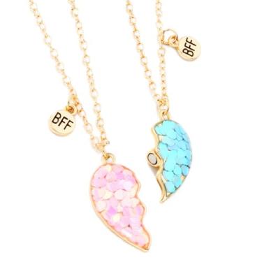 Imagem de Saalort Conjunto de colar Best Friends para 2 colares magnéticos de coração dividido Presentes de amizade Pingente combinando BFF, Zinco, Ametista