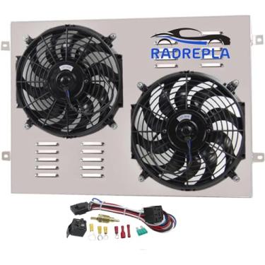 Imagem de RADREPLA Capa de radiador de alumínio CU433 com ventilador elétrico para Ford 1966-1979 Ford F100 F150 F250 F350 F500 Bronco Trucks V8 GAS modelo 5 x 30 cm Kit de relé de termostato para ventiladores