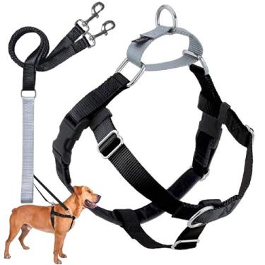 Imagem de 2 Hounds Design Freedom Pacote de treinamento de arreio para cães sem puxador com correia, PP, 5/8 polegada de largura, preto