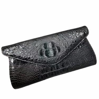 Imagem de Bolsa feminina autêntica de couro de jacaré genuíno em couro de crocodilo com corrente feminina transversal, Preto, 28cm(Length) x 14cm(Height) x 5cm(Deep)