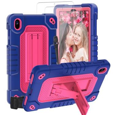 Imagem de Kebiory Capa para tablet Walmart Onn 7 2024 híbrida à prova de choque para crianças, capa com alça de ombro embutida + 2 películas protetoras de tela para Walmart Onn 7 Gen 4 100135924 (azul marinho +
