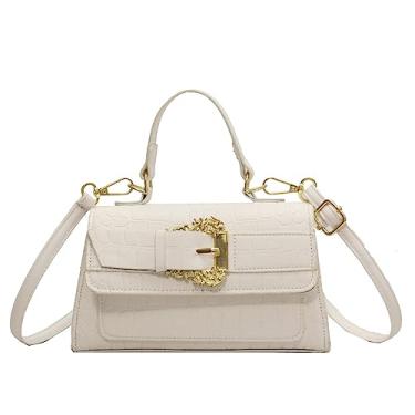 Imagem de Bolsa tiracolo feminina de couro PU, bolsa de ombro pequena, bolsa carteiro para noite, Branco, Tendência