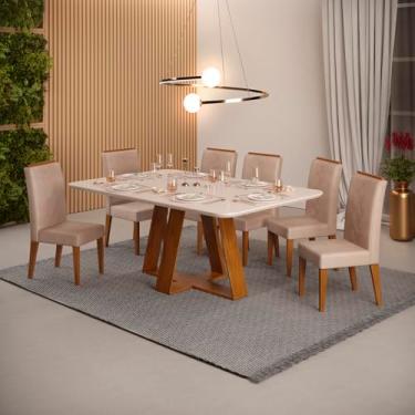 Imagem de Conjunto de Sala de Jantar 6 Cadeiras Tampo Sem Vidro 170x90 Dj Móveis Kiara Freijó Yasmin Kraft