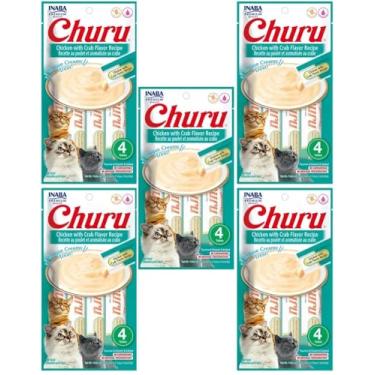 Imagem de Kit 05 Churu Petisco Para Gatos Vários Sabores Escolher Inaba - 20 Tubetes (Kiti 5 unid. (20 Tubetes), Frango com Caranguejo)