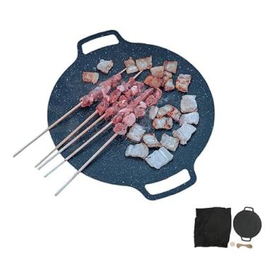 Imagem de Panela Para Churrasco Moumouten, Grelha Para Churrasco Coreana, Frigideira De Ferro Fundido, Chapa Para Churrasco, Frigideira Redonda Coreana Com Alças Duplas Antiescaldantes Para Caminhadas De Acampa