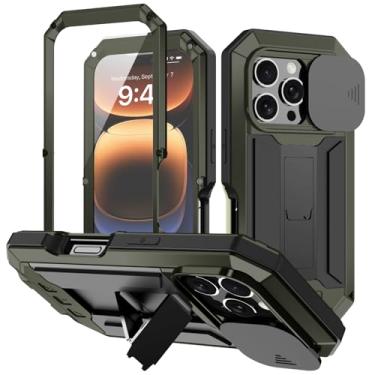 Imagem de Tiwikunx Capa compatível com iPhone 16 Pro Max 5G com capa deslizante para câmera + protetor de tela, capa rígida de alumínio ao ar livre Gorilla Glass à prova de choque militar resistente (verde)