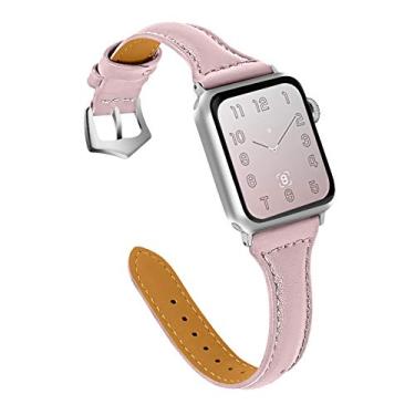 Imagem de OULUCCI Pulseiras de couro femininas compatíveis com Apple Watch Ultra, SE SE2 séries 11, 10, 9, 8, 7, 6, 5, 4, 3, 2 e 1 de 38 mm, 40 mm, 41 mm, 42 mm, 44 mm, 45 mm, 46 mm, 4, 3, 2 e 1