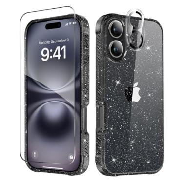 Imagem de MIODIK Capa compatível com iPhone 16 Plus, com protetor de tela + protetor de lente da câmera, capa protetora de telefone transparente à prova de choque, capa feminina para iPhone 16Plus de 6,7