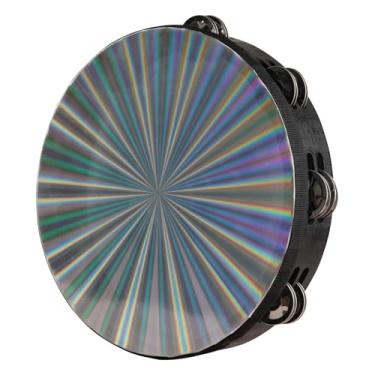 Imagem de Pandeiro radiante de 25,4 cm de mão pandeiro de fileira dupla, instrumento musical de percussão de tambor refletivo para adultos igreja KTV festa dança
