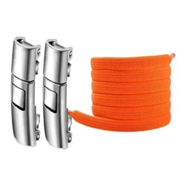 Imagem de Press Lock Shoelaces Without Ties Elastic Laces Sneaker Widened Flat No Tie Shoe Laces Kids Adult Shoelace For Shoes(Orange)