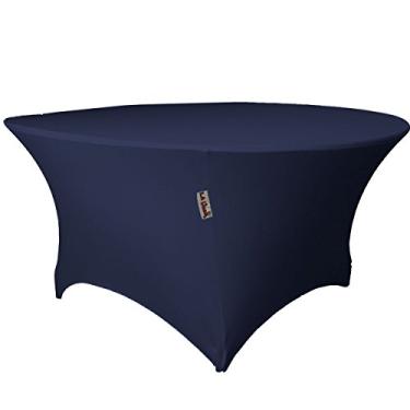 Imagem de LA Linen Toalha de mesa redonda de elastano, 152 x 76 cm, azul marinho