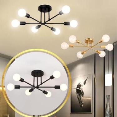 Imagem de Luminária Lustre 51,5cm Sputnik 6 Lâmpadas E27 Teto Plafon Metal Bivol