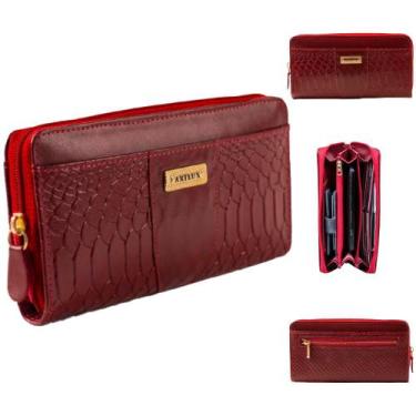 Imagem de Carteira feminina em couro premium vermelha com zíper - ARTLUX