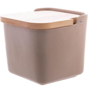 Imagem de Saleiro Cerâmica C/ Tampa de Bambu Areia 11,5x12,5cm - Wolff - LYOR