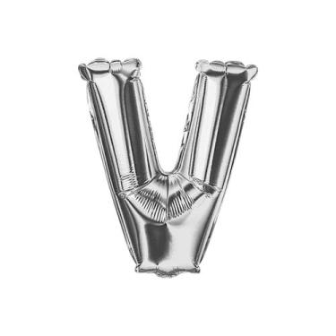 Imagem de Balão Metalizado Prata Letra Decoração Festa 55 cm - Alia, Letra V