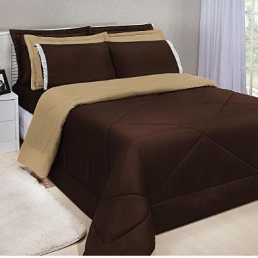 Imagem de Kit Edredom Dupla Face Ternura Casal Queen 6 Peças - Marrom e Avelã - 