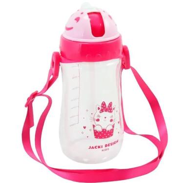 Imagem de Garrafa Squeeze Infantil Água 460ml Garrafinha Canudo Alça - Jacki Des