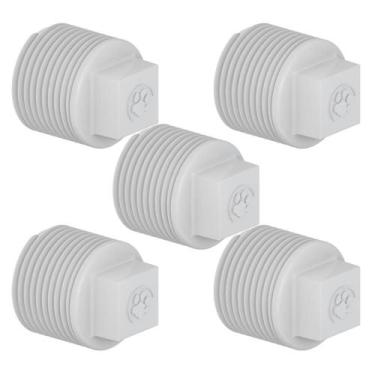 Imagem de Kit 5 Plug Tampão Roscável Rosca Macho Conexão PVC Branco Canos Água F