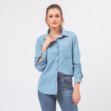 Imagem de Camisa Jeans Feminina Western Azul Claro - Bloom, 48