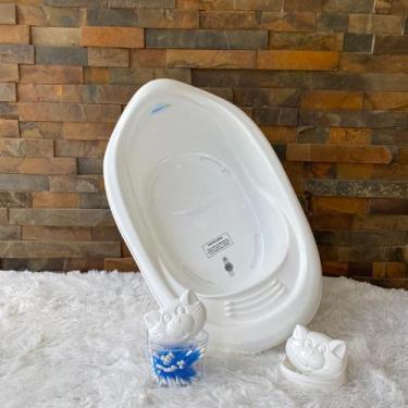 Imagem de Banheira de  Bebe com Saboneteira e Porta Cotonete Porta ou Algodão ba