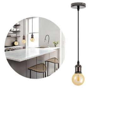 Imagem de Luminária Pendente Retro Vintage De Metal E Fio PP Com Lâmpada Formato