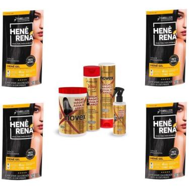 Imagem de Hene Em Gel Rena Preto Natural 04x180gr Pouch+Brilho Magico Agua de Ar